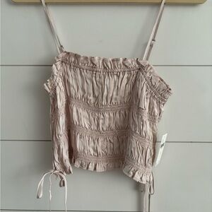 ANTHROPOLOGIE | pink champagne smocked top M
